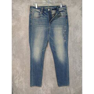 American Eagle Jeans Womens 12 Short Blue Denim Super Stretch Hi Rise Jegging